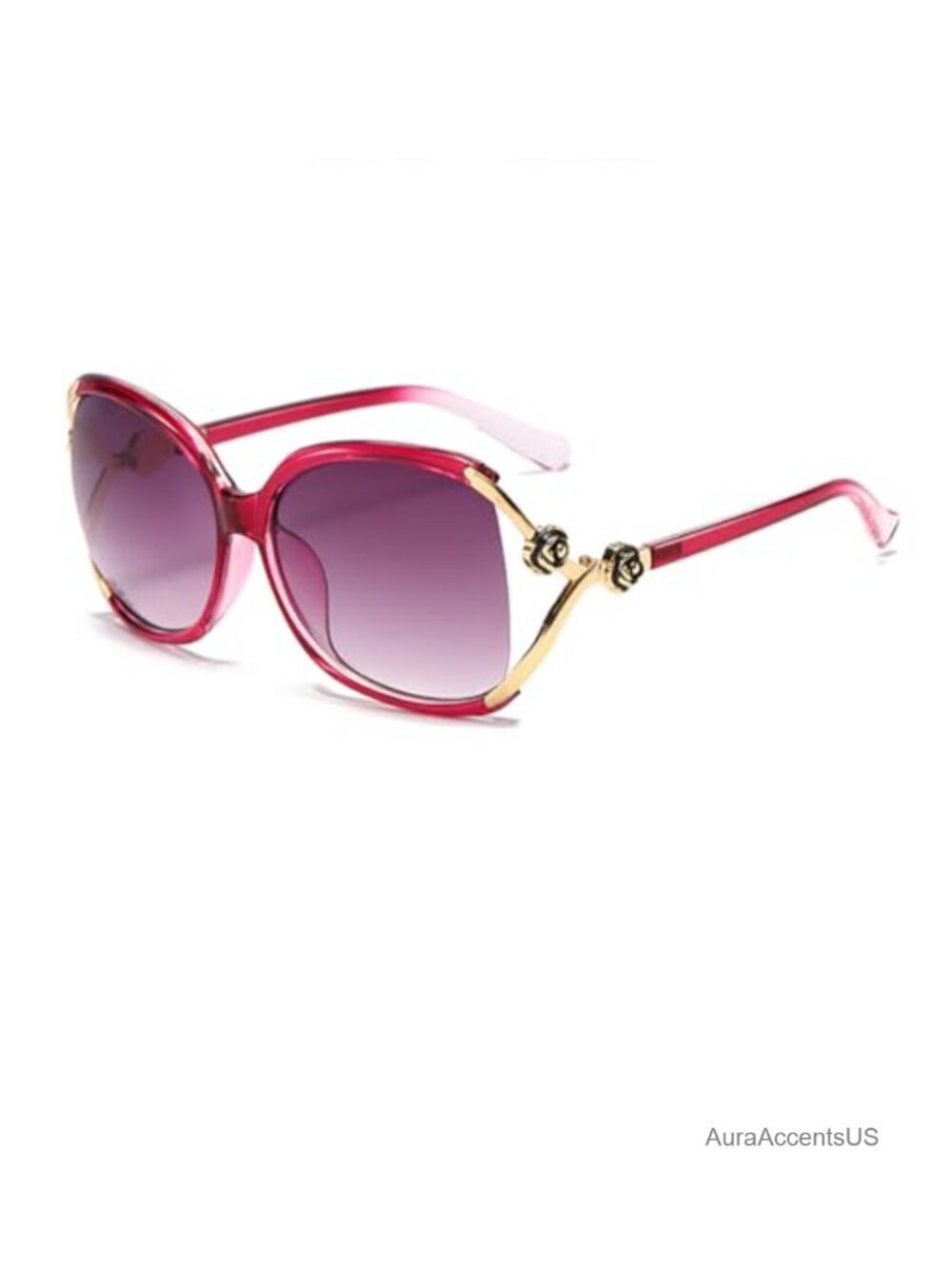 Oversized Semi Rimless Square Sunglasses with Metal Flower Accents UV400
